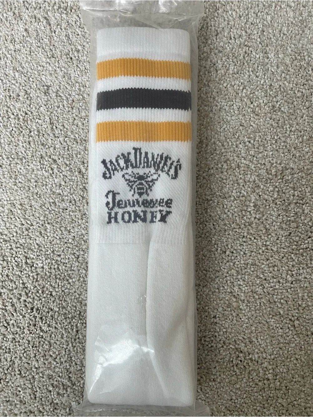 Jack Daniels White, Yellow & Black Striped Athletic Crew Socks